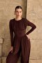 Women's Brown Drawstring Wide Leg Jumpsuit - 3