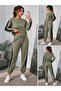 Women's long sleeve crew neck viscose two-piece set with mesh tulle detail: blouse and pants