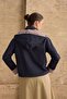 Women's Navy Blue Plaid Snap-On Jacket with Hat - 4