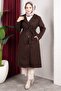 Double-Breasted Collar Belted Buttoned Front Cashmere Coat 110cm - Brown - 3