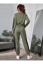 Women's long sleeve crew neck viscose two-piece set with mesh tulle detail: blouse and pants - 4