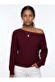 Women's open shoulder wool blend oversize sweater burgundy - 4