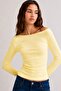 Women's Yellow Boat Neck Wide Sleeve Fitted Stretchy Blouse (91982) - 7