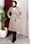 Double-Breasted Collar Belted Buttoned Front Cashmere Coat 110cm - Smoked - 3