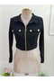Women's Long Sleeve Collared Jacket with Ornamental Pocket Detail and Zipper Closure, Short Imported Crepe Jacket - 7