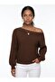 Women's open shoulder wool blend oversize sweater brown