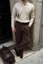 Arco Premium Textured Knitwear Buttoned Polo Collar Long Sleeve Beige Men's Sweater - 2