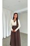 Sominx Polo Collar Belted Long Sleeve Brown Women's Dress - 3