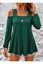 Women's Long Sleeve Viscose Blouse with Open Stripe Detail on the Shoulders - 2