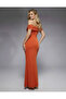 Madonna Collar Slinky Maxi Dress Orange - 2