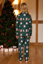 Green Christmas Themed Patterned Thermal Fabric Ultra Soft Buttoned Knitted Pajama Set - 5
