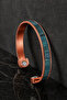 Real Turquoise Snake Skin Detailed Double Magnet Pure Copper Men's Bracelet Adjustable Clasp - 6