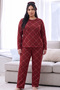 Burgundy Plaid Patterned Thermal Fabric Ultra Soft Plus Size King Size Knitted Pajama Set - 2