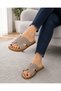 Women's 100% Genuine Leather Stone Detailed H Band Casual Stylish Slippers - 6
