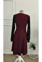 Women's Long Sleeve V Lace Collar Short Janjan Crepe Dress - 6