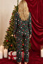 Green Christmas Themed Patterned Thermal Fabric Ultra Soft Buttoned Knitted Pajama Set - 3