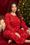 Red Christmas Themed Patterned Thermal Fabric Ultra Soft Plus Size Oversized Knitted Pajama Set