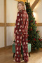 Burgundy New Year Themed Patterned Thermal Fabric Ultra Soft Buttoned Knitted Pajama Set - 3