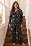 Black Patterned Thermal Fabric Ultra Soft Plus Size Oversized Buttoned Knitted Pajama Set - 2