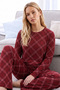 Burgundy Plaid Patterned Thermal Fabric Ultra Soft Knitted Pajama Set