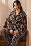 Leopard Patterned Thermal Fabric Ultra Soft Plus Size Oversized Buttoned Knitted Pajama Set