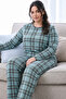 Green Plaid Patterned Thermal Fabric Ultra Soft Plus Size Oversized Knitted Pajama Set