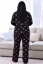 Black Patterned Thermal Fabric Ultra Soft Plus Size Oversized Buttoned Knitted Pajama Set - 3