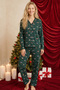 Green Christmas Themed Patterned Thermal Fabric Ultra Soft Buttoned Knitted Pajama Set - 2