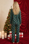 Green Christmas Themed Patterned Thermal Fabric Ultra Soft Buttoned Knitted Pajama Set - 3