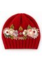 Women's Hand-Knitted Floral Embroidered Beanie – Alize Angora Gold – Double Layer Knit - 2