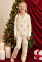Light Yellow Christmas Themed Patterned Thermal Fabric Ultra Soft Soft Buttoned Knitted Pajama Set - 4