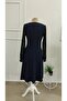 Women's Long Sleeve V Lace Collar Short Janjan Crepe Dress - 6