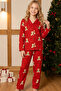 Red Christmas Themed Patterned Thermal Fabric Ultra Soft Buttoned Knitted Pajama Set - 4