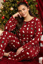 Burgundy New Year Themed Patterned Thermal Fabric Ultra Soft Large Size Oversized Knitted Pajama Set