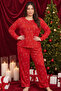 Red Christmas Themed Patterned Thermal Fabric Ultra Soft Plus Size Oversized Knitted Pajama Set - 2