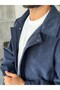 Corduroy Zippered Bomber Jacket S - Dark Blue
