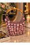 Brown Sequined Bamboo Handle Mini Handbag