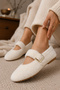 Mare Buckle Detailed Elastic Plush Women's House Slippers Bundle Dowry Slippers Cream - 4