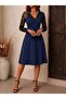 Women's Long Sleeve V Lace Collar Short Janjan Crepe Dress - 3