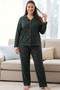 Green Patterned Thermal Fabric Ultra Soft Plus Size Oversized Buttoned Knitted Pajama Set - 2