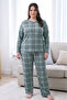 Green Plaid Patterned Thermal Fabric Ultra Soft Plus Size Oversized Knitted Pajama Set - 2