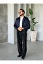 Premium Suede Textured Utility Coat Jacket S - Dark Blue - 4