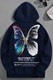 Unisex 3 Thread Cotton Navy Blue Butterfly Print Loose Fit Sweatshirt Hoodie