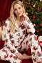 Pink Christmas Themed Patterned Thermal Fabric Ultra Soft Buttoned Knitted Pajama Set