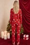 Red Christmas Themed Patterned Thermal Fabric Ultra Soft Buttoned Knitted Pajama Set - 3
