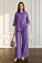 Women's Purple/Lilac Shirt Collar Buttoned Linen Textured Wide Leg Two-Piece Set