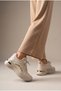 Women's Glitter Detailed Thick Sole Sneaker Lace-Up Comfortable Walking and Sports Shoes Metallic Detailed Casual Sneaker