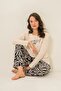Women's light beige modal fabric long sleeve pajama set, 50% cotton 50% modal - 2