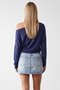 Women's Navy Blue Boat Neck Printed Modal Sweatshirt Alc-X15728 - 5
