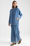 Zipper Closure, Lace Detail, Soft Denim Jacket and Trousers Two-Piece Set Blue 9468-Tk - 6
